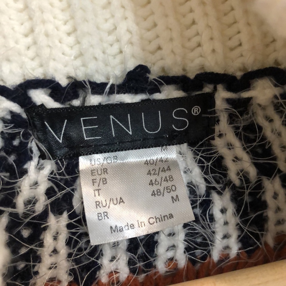 VENUS Knit Sweater Cowl Neck terracotta navy and cream color size medium - Picture 4 of 6